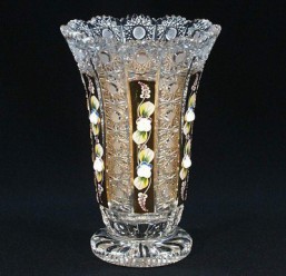 broušené sklo - váza 20,5 cm - Broušené sklo - Brus se smaltem