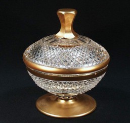 Broušené sklo - dóza výška 18,5 cm - Broušené sklo - Brus + zlato