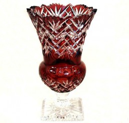 Váza-červená - Broušené sklo - Brus + přejímané barevné sklo
