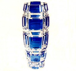 Váza-modrá - Broušené sklo - Brus + přejímané barevné sklo