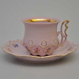 Růžový porcelán -šapo Lenka kávové - Růžový porcelán - šálky + podšálky