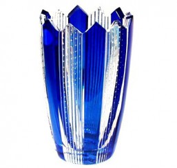 Váza-modrá - Broušené sklo - Brus + přejímané barevné sklo