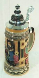 korbel na pivo hostinec 0,75 l , vysoké víčko - Keramické korbele s víčkem